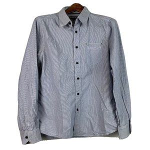 Recess Men’s Large Long Sleeve Button Front Dress Shirt Blue White Striped